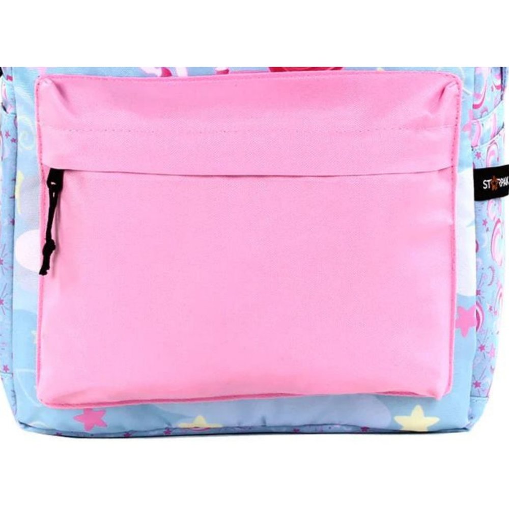 16" Backpack With Unicorn Design 16" High Blue & Pink Front Zipped Pocket - Picture 4 of 5